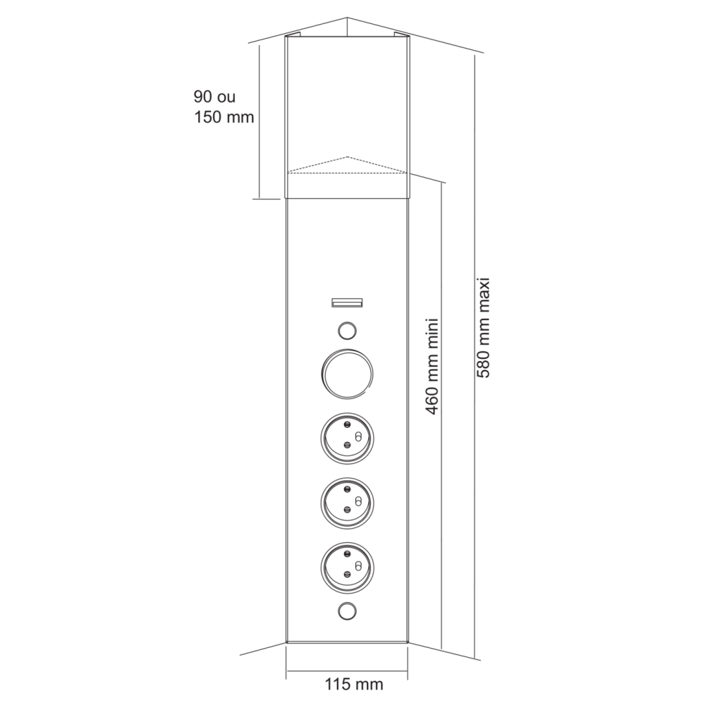 Bloc mini 2 prises USB rond en finition inox pour téléphone et tablette