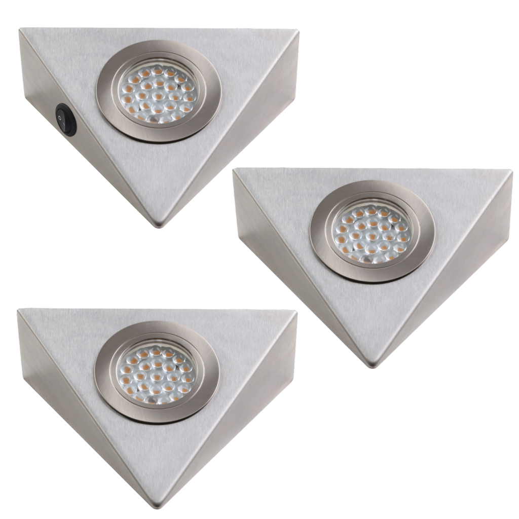 éclairage sous meuble cuisine triangulaire encastrés en saillie 470 lumens  3 x 2.8 Watt Blanc 3 lumières LED avec interrupteur Blanc 3000k Starlicht