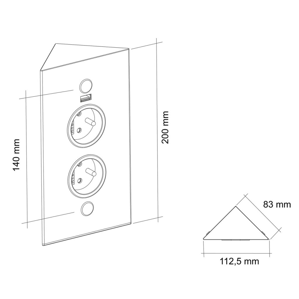 Bloc 2 prises 1 port USB d'angle noir mat - MSA France