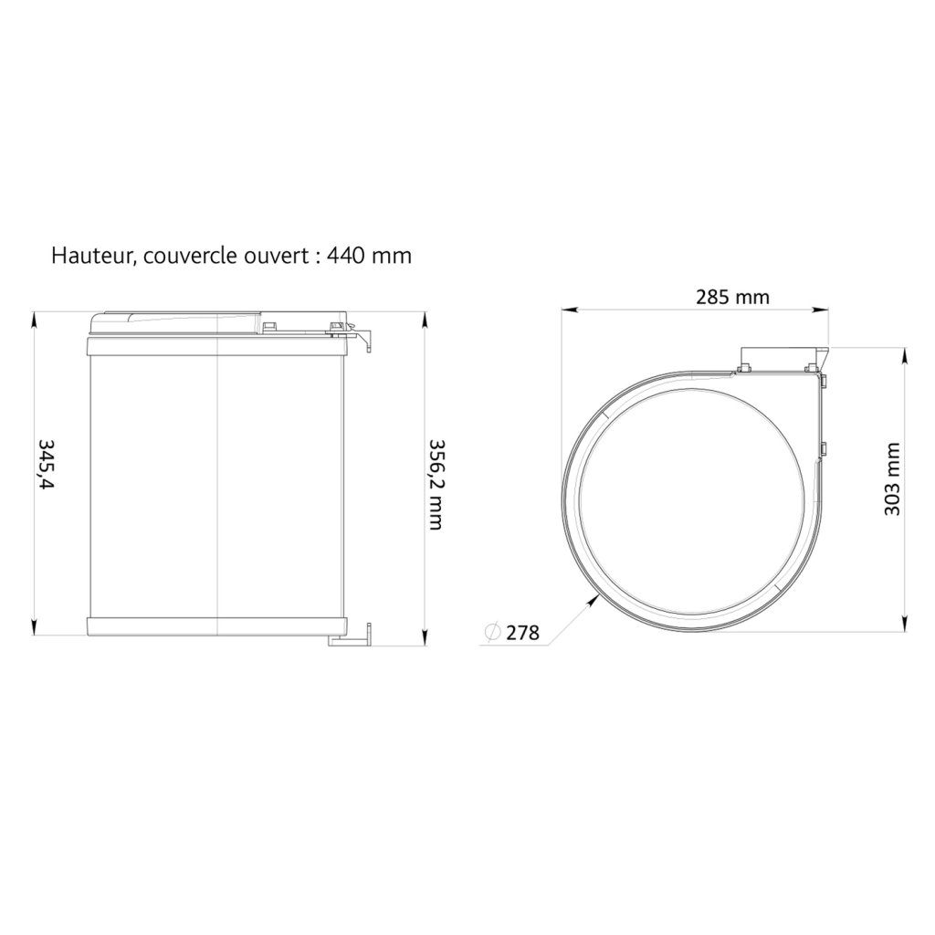 Poubelle inox à porte basculante encastrable THMER46