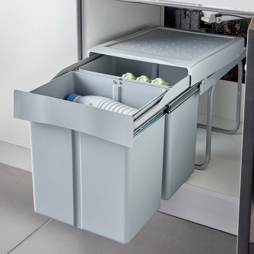 Poubelle Plafor standard 2x90L, support métallique pour 2 poubelles -  déchets séparés