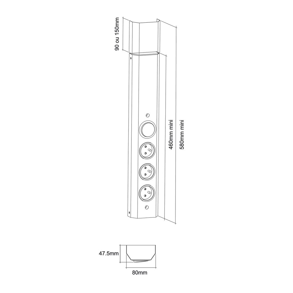 Bloc prise d'angle inox 4 prises ajustable en hauteur